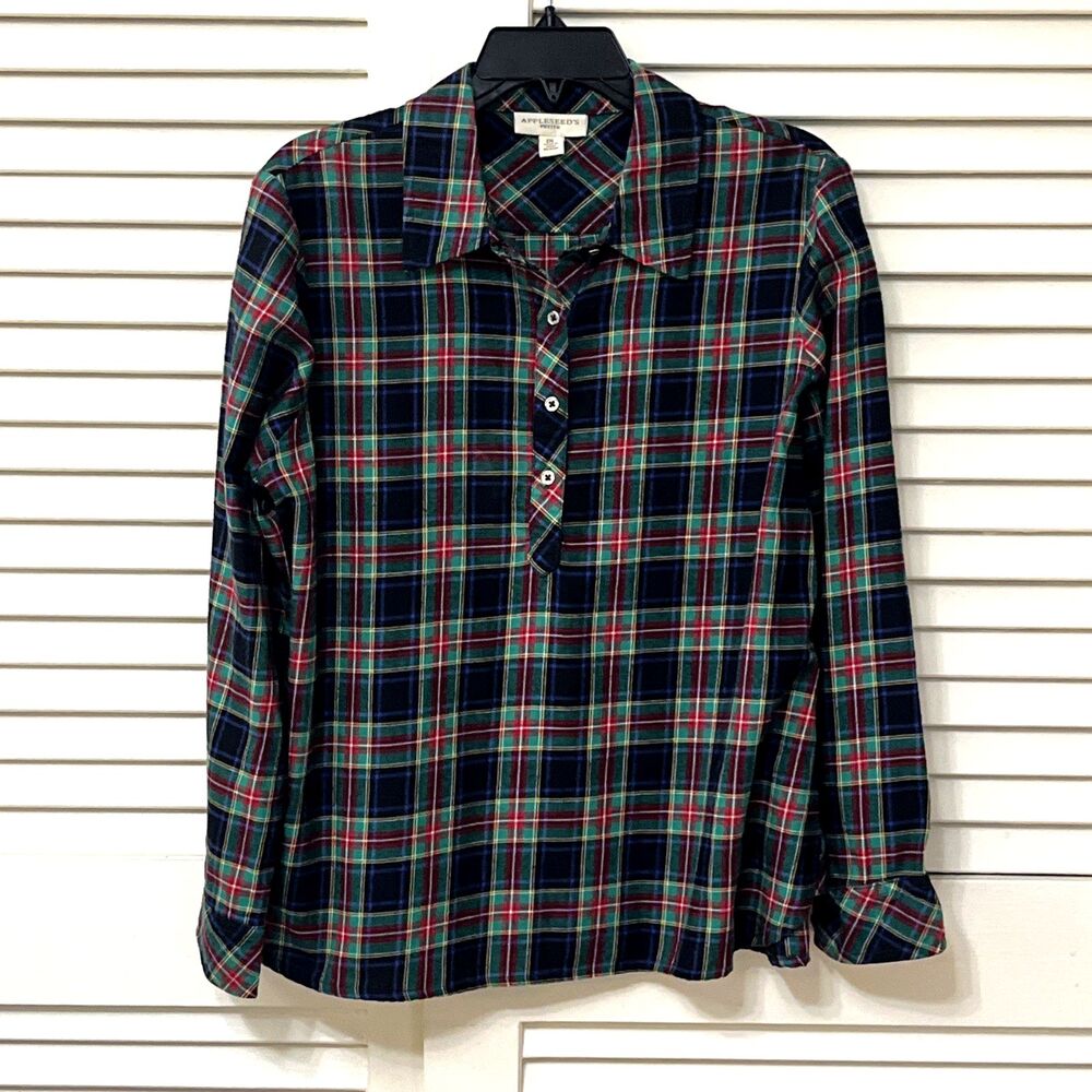 Appleseeds PL Womens Plaid Cotton Popover Shirt Tartan Classic Heritage